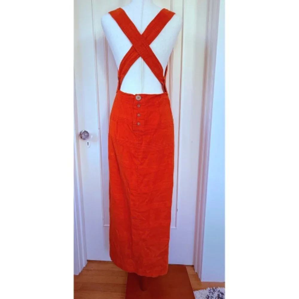 FREE PEOPLE The Simple Life Orange Peach Linen-Blend Maxi Dress Size M - Picture 6 of 12